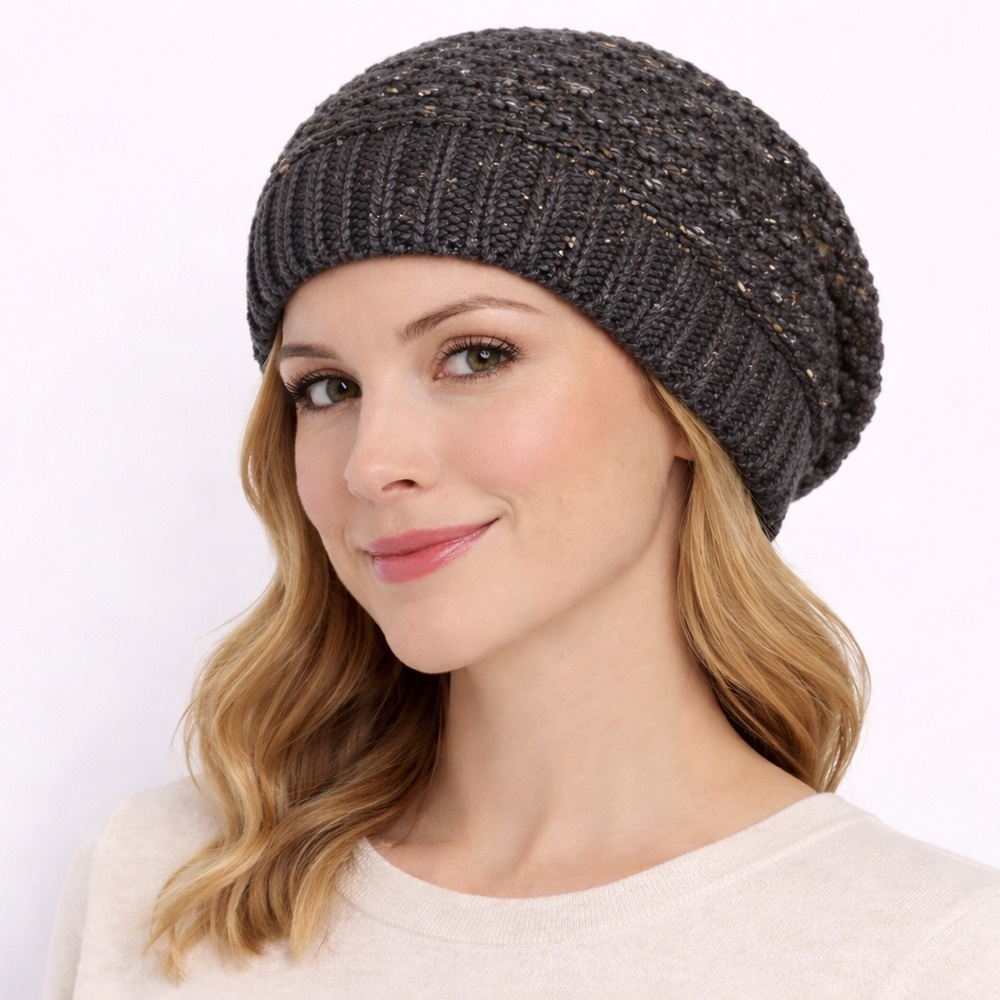 Gap Cable Knit Slouchy Beanie Hat Women or unisex One Size Gray Cotton & Acrylic